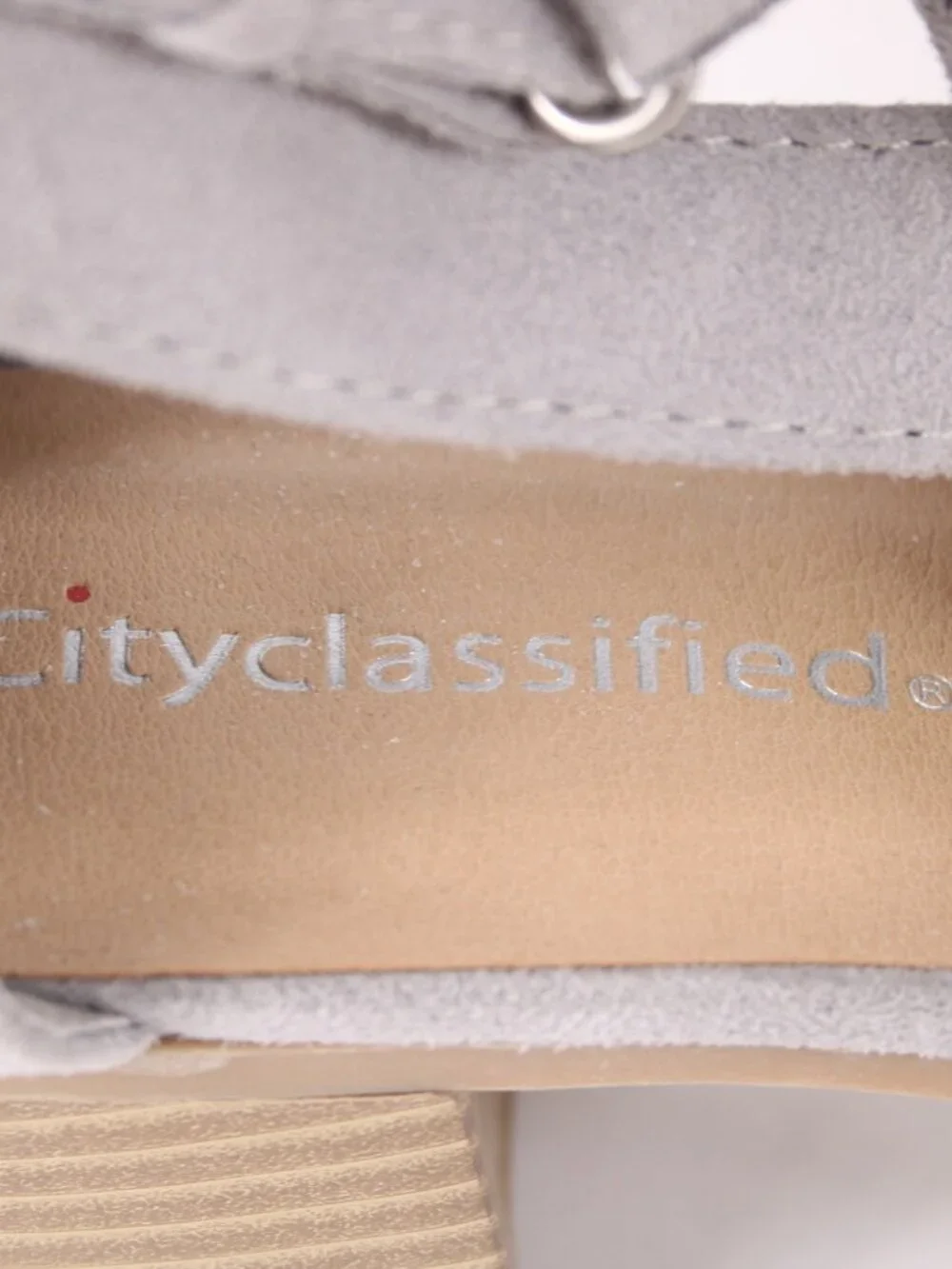 City Classified Heeled Booties Sz 10 Gray Buckled Peep Toe Man Made 2" Bootie - Picture 7 of 8